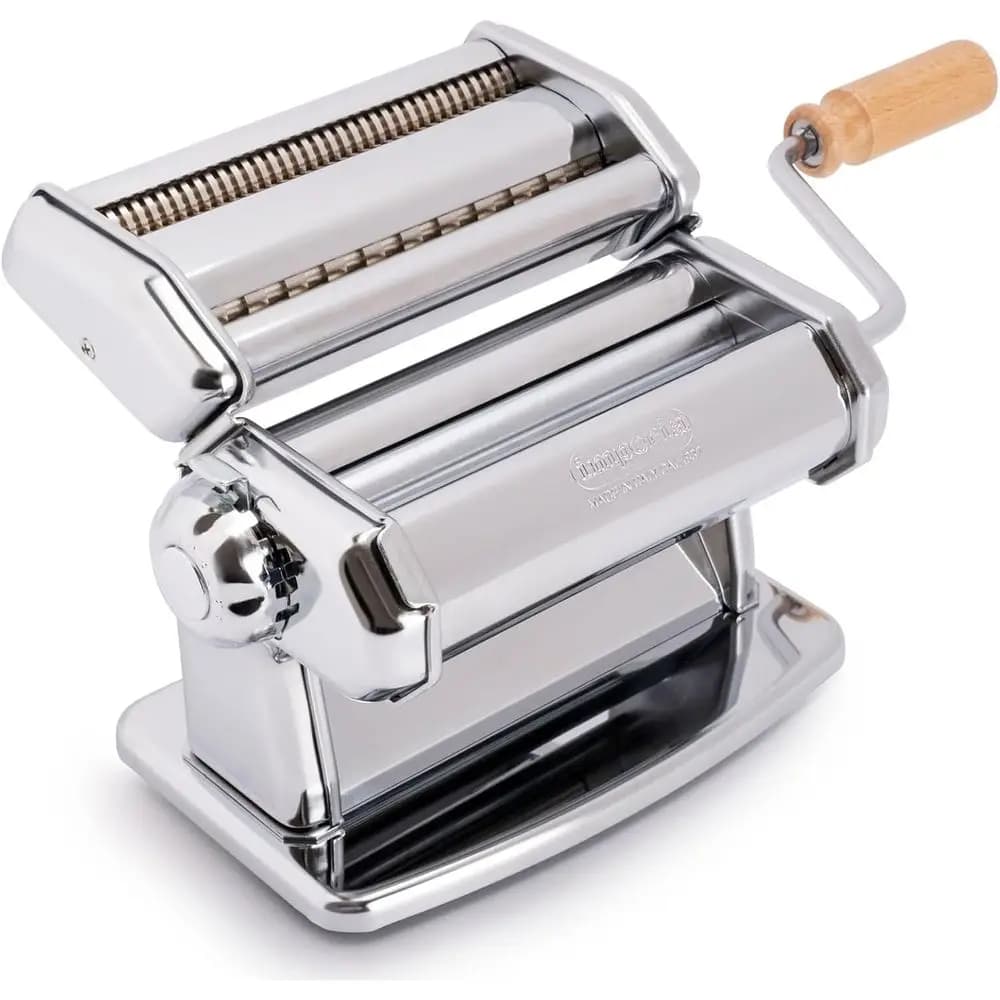 Macchina per Pasta Artigianale Italiana: Costruzione Robusta, Manopola Regolabile, Manico in Legno e Strumento per la Pulizia per Spaghetti o Lasagne Fatte in Casa