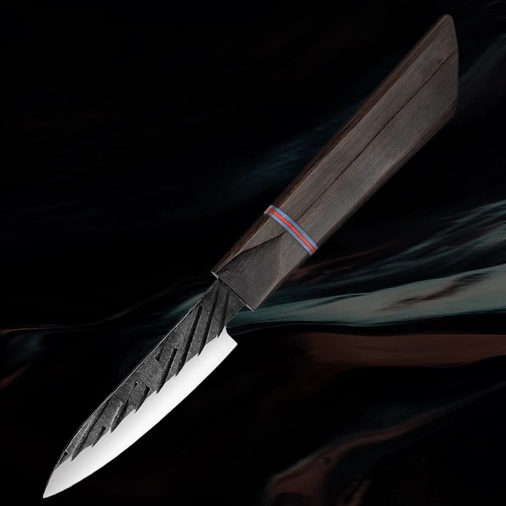 Coltello da Cucina e Frutta WILDMOK 3.5 Pollici in Acciaio ad Alto Tenore di Carbonio Forgiato a Mano - Manico Ottagonale in Ebano