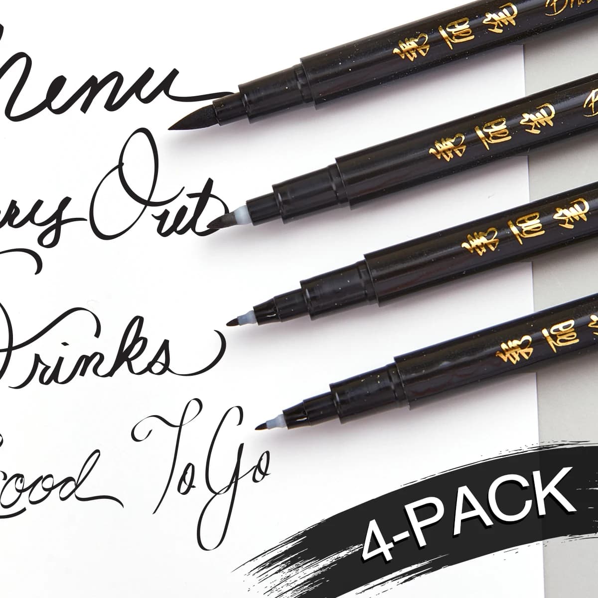 4pcs Hand Lettering Pens Set, Refillable Brush Markers, 4 Sizes for Calligraphy, Art Drawing, Manga Sketching, Scrapbooking, Jou
