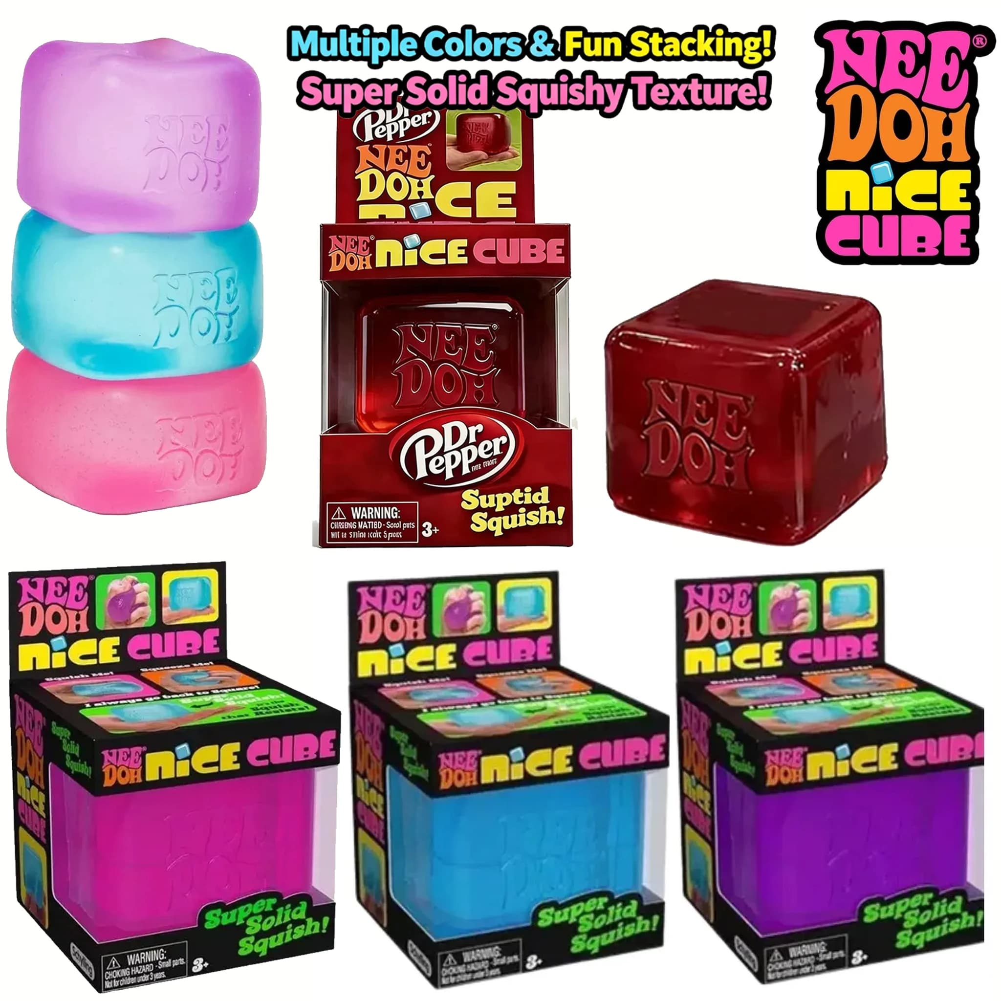 Cubo Squishy Ultra Morbido Needoh, Giocattolo Antistress, Allevia l'Ansia e Migliora la Concentrazione per Adulti e Bambini