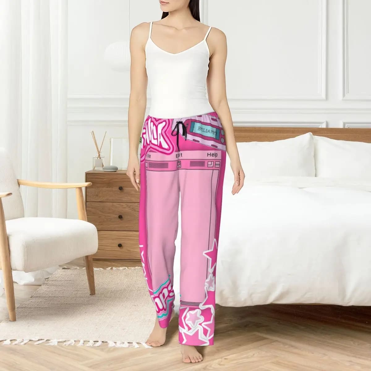 Men's E-Emilia Mernes Pants with Custom Print Mp3 Singer Sleepwear Sleep Lounge Bottoms with Pockets