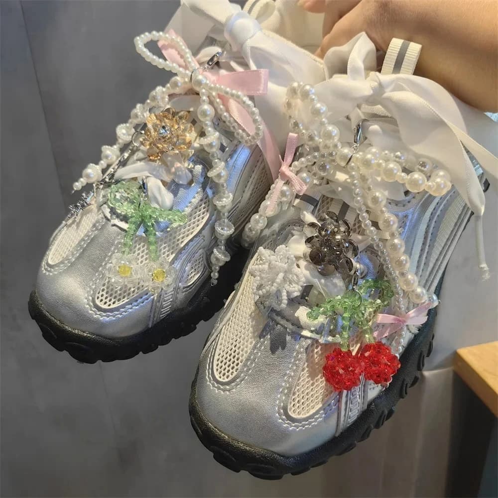 1 pcs crystal pearl flower shoe charm buckle sneaker diy accessory lace theme fruit decorative pendants for shoes