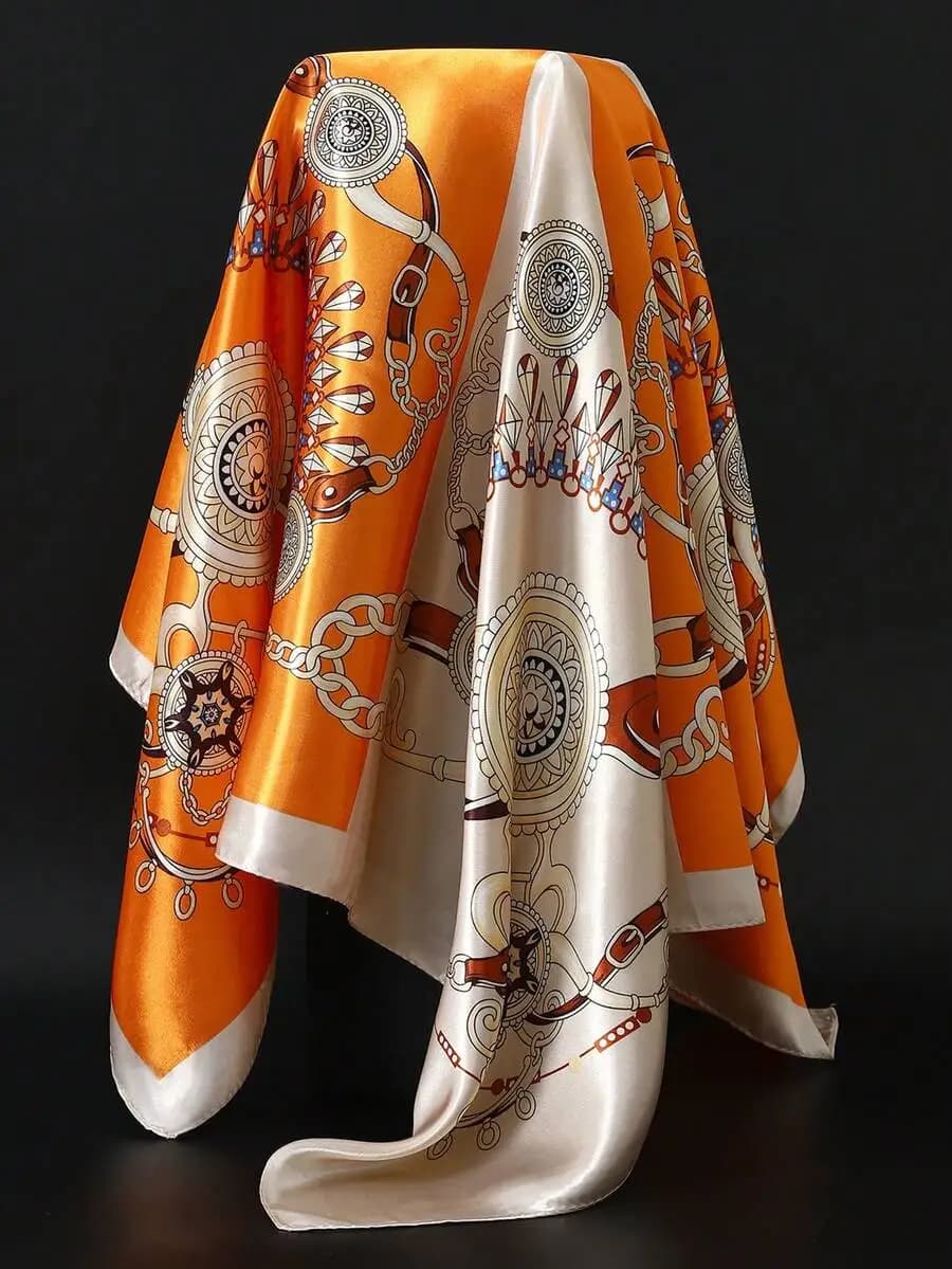 90cm Square Chain Print Scarf/Shawl/Headband/Hair Accessory, Suitable For Daily And Festival Decoration And Wearing
