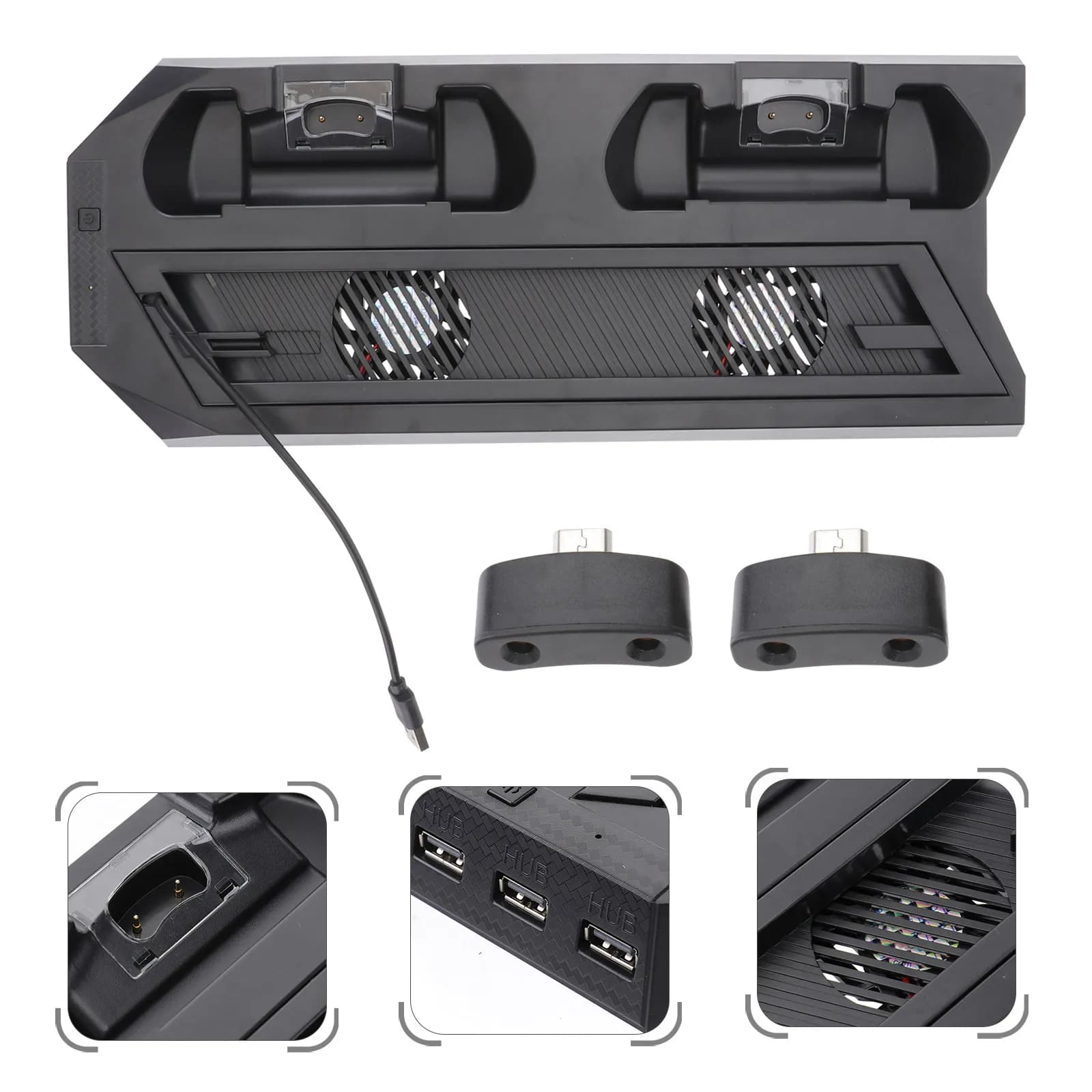 Supporto di Raffreddamento Verticale per Stazione di Ricarica Doppia con Ventole e Hub USB per Console di Gioco