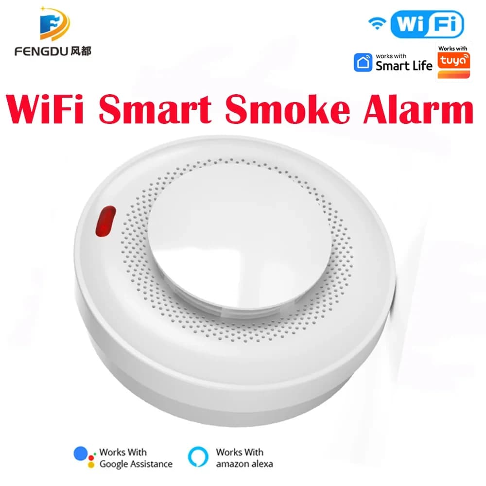 Rilevatore di Fumo Wireless Tuya WiFi RF433 con Allarme Sonoro 80dB, Sistema di Allarme Antincendio per la Sicurezza Domestica, Sensore di Fumo