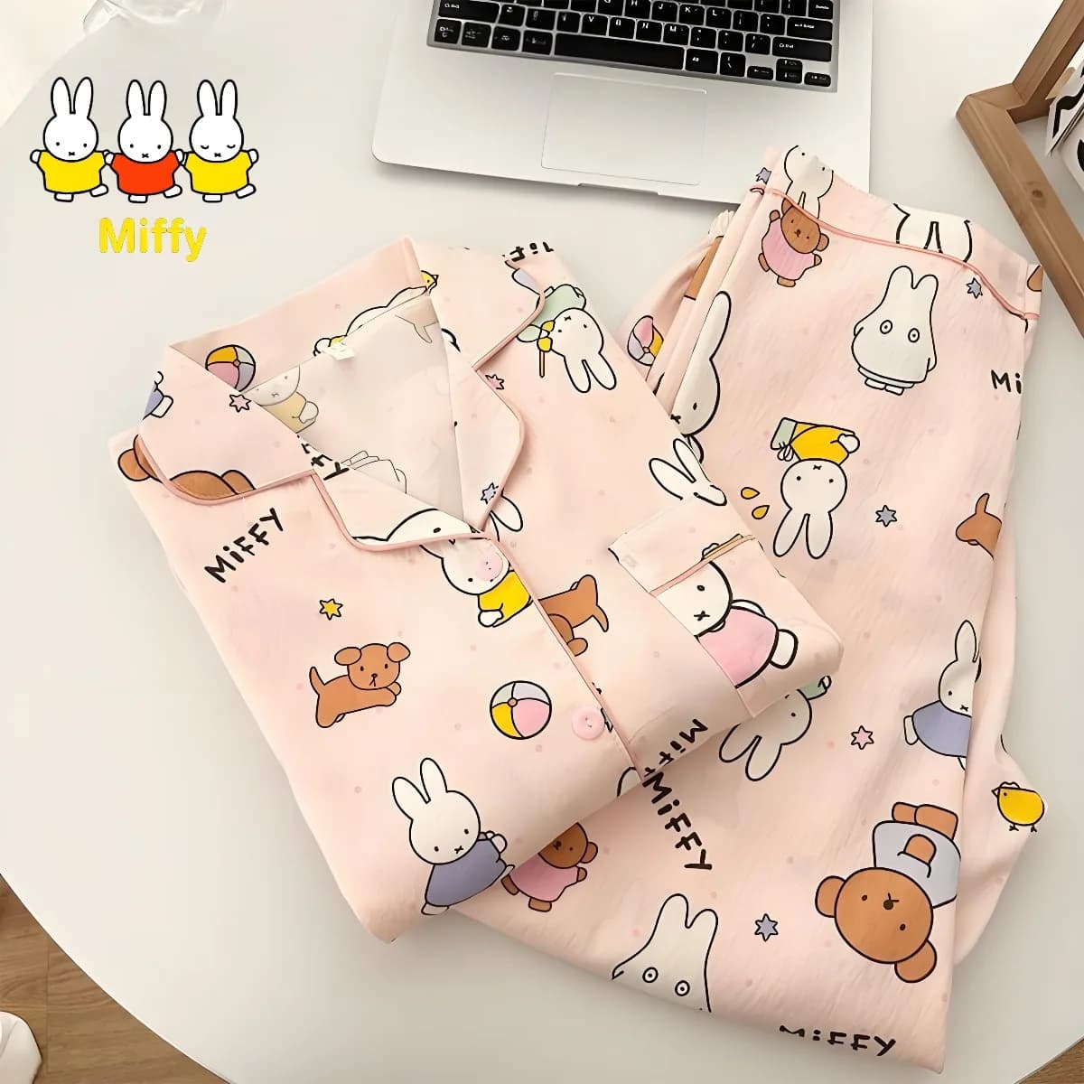 Pigiama Kawaii Miffy Rabbit per ragazze Primavera e autunno Pantaloni a maniche lunghe in cotone nuvola Set Simpatico cartone animato Abbigliamento per la casa per studenti