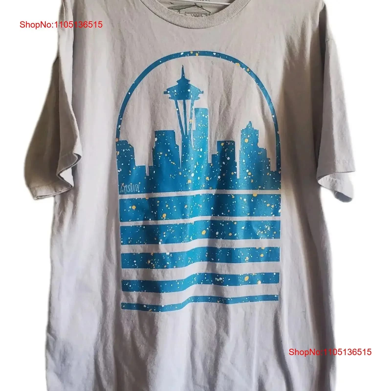 SEATTLE SPACE NEEDLE T-shirt con stampa completa di Industrees casual da uomo Grandi abiti firmati vintage lavati Top da indossare tutti i giorni