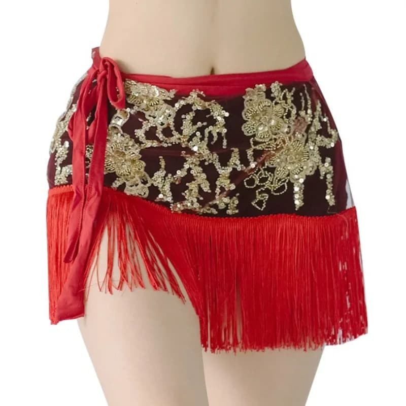 customized performance bellydance buttocks scarf skirt sexy pearl embroidery tassel Oriental dance training suit set waist scarf