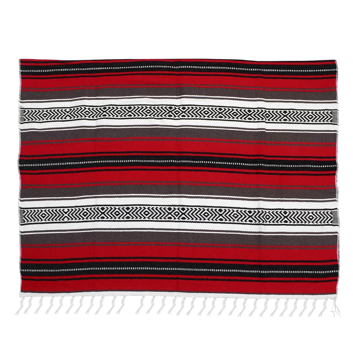 Coperta Messicana Rossa 130x180cm, Vibrante, Spessa e Morbida, Tessuta, per Divano, Auto, Tappetino Yoga, Plaid, Mantella in Tessuto Misto