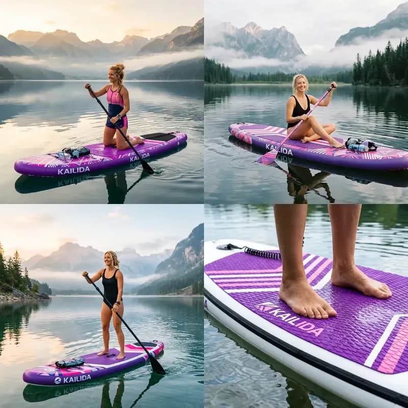 12' Inflatable Stand up Paddle Board with Adjustable Kayak Footrest for Comfort on Long Tour