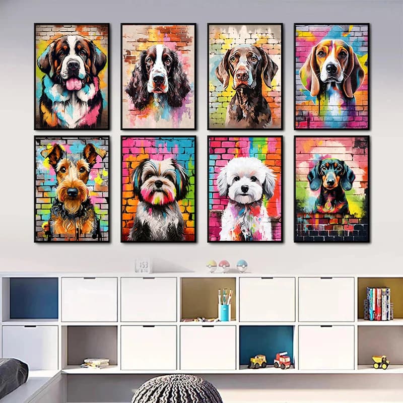Poster con Graffiti di Cani Carini, Stampe Estetiche di Bassotto e Beagle, Quadri su Tela per Decorazione Casa e Camera dei Bambini