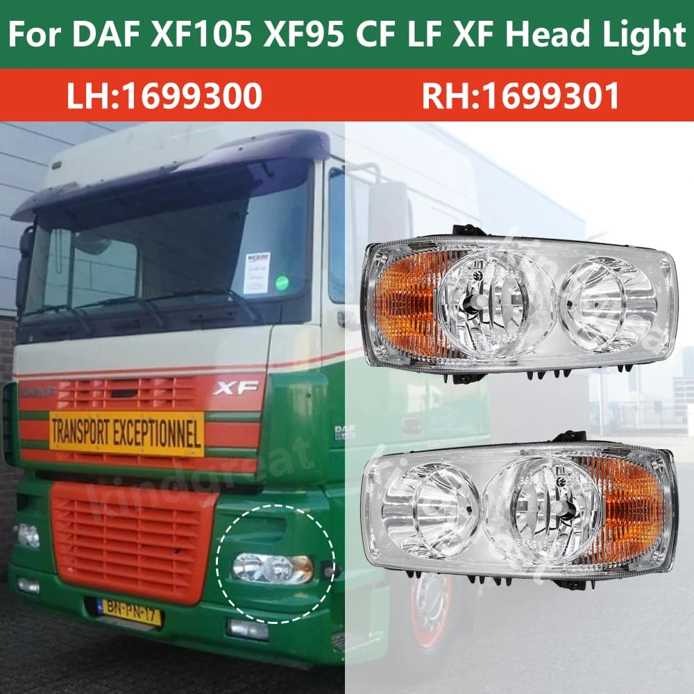 1PCS Per DAF XF105 XF95 CF LF XF Testa Della Luce 24V Europeo Parti di Camion Testa Della Lampada 1699301 1699300