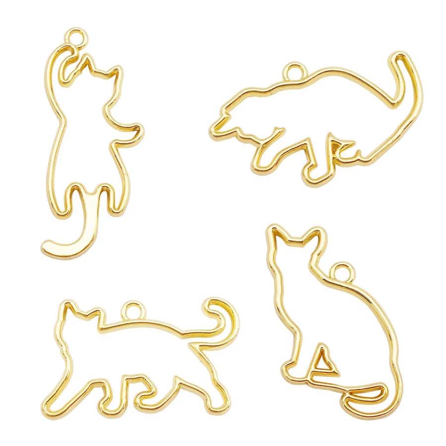 4PCS Gold Color Hollow Cat Charms Zinc Alloy Animal Pendants Bezel Frame Resin Mold Epoxy Necklace Bracelet Jewelry Accessory