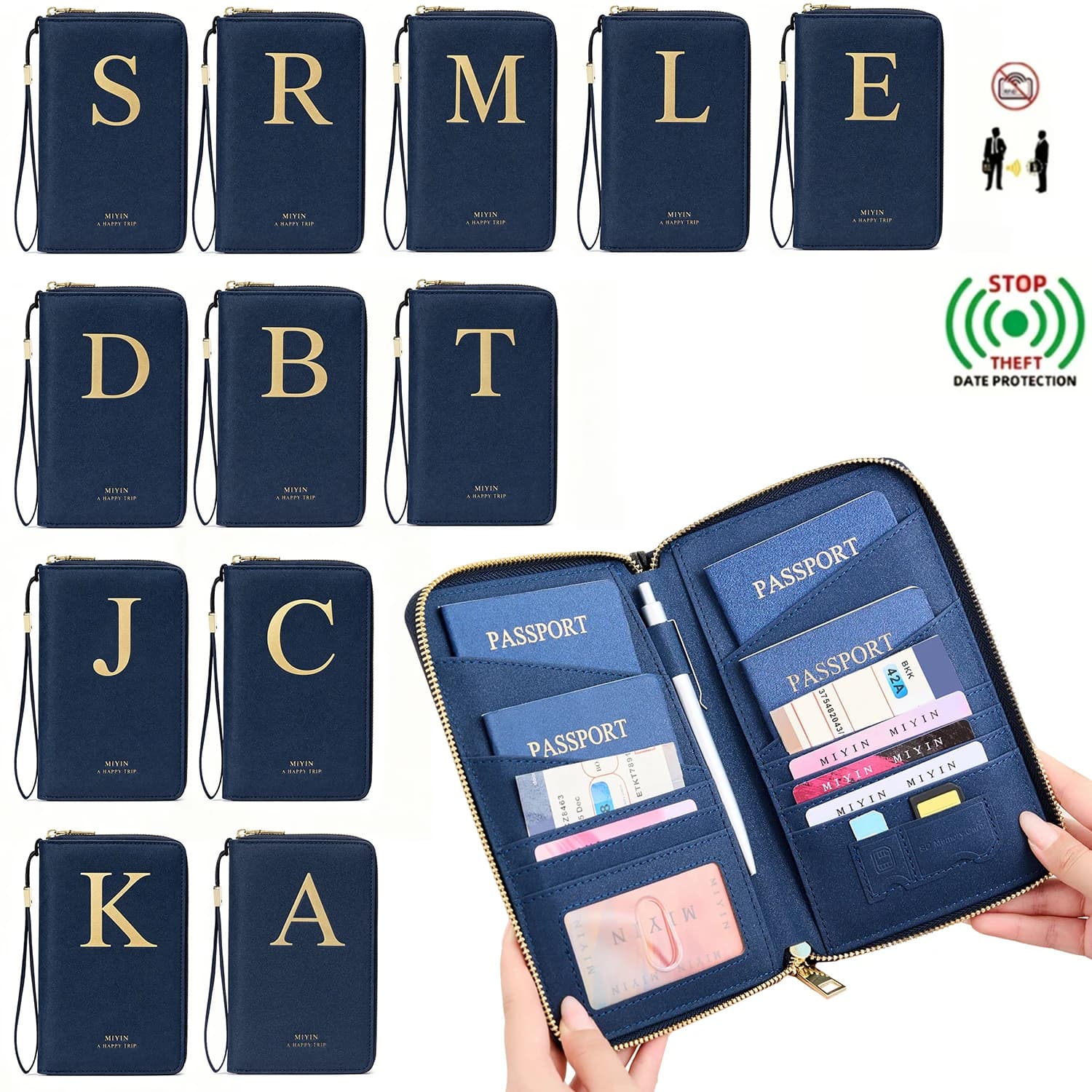 RFID Travel Passport Holder Business Large Capacity Zippered Document HolderPUMultifunctional StorageBag Unisex Travel Accessory