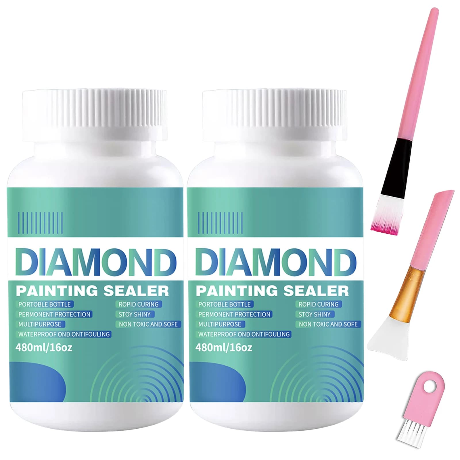 Kit sigillanti per pittura diamantata da 480 ml (16 once) con 3 pennelli Sigillanti per arte diamantata Puzzle Colla Accessori e strumenti per adulti