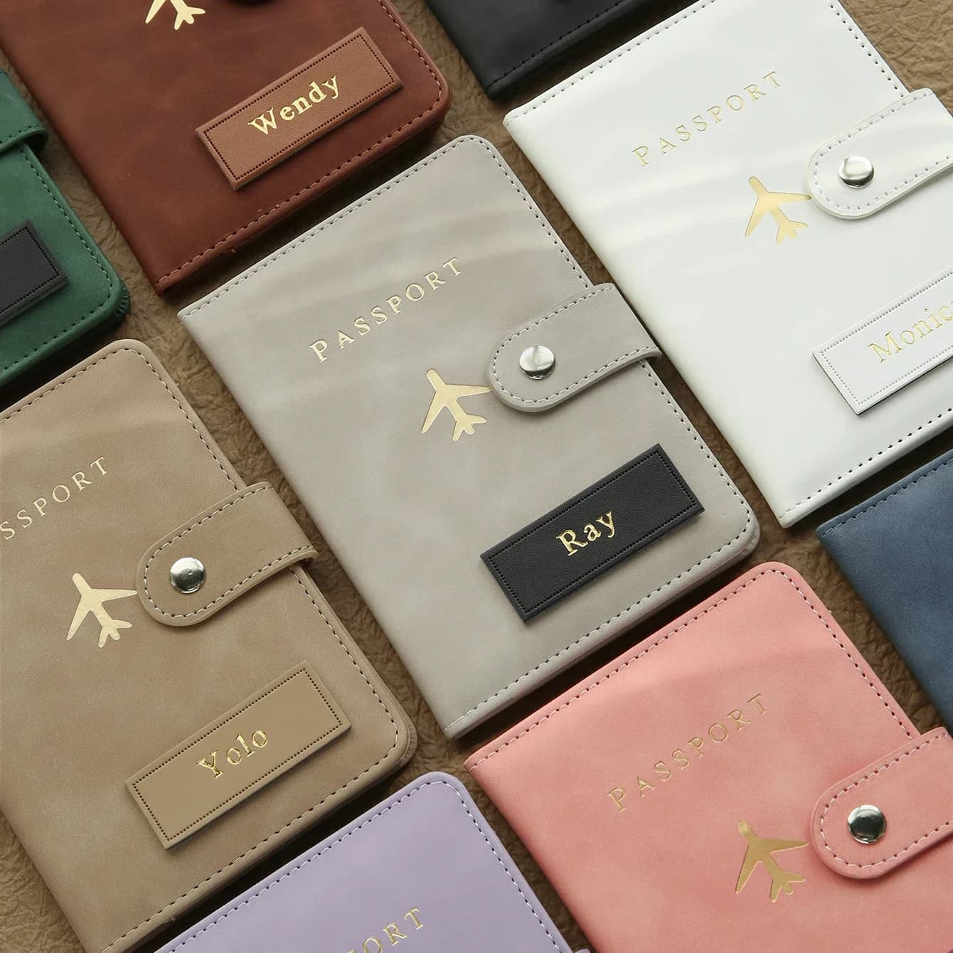 2PCS Personalized Passport Holder & Luggage Tag Set Custom Suede Textured with Buckle Personalized Handmade Name Passport Cover