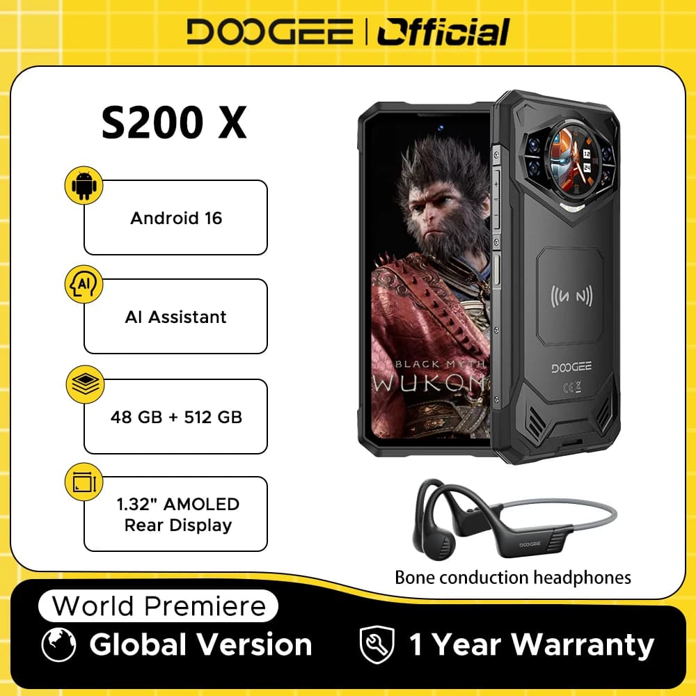 Versione globale DOOGEE S200 X 5G Telefono robusto Android 16 48GB 512GB 6,72" FHD + 120Hz Dimensity 7050 10100mAh AI Assistant NFC