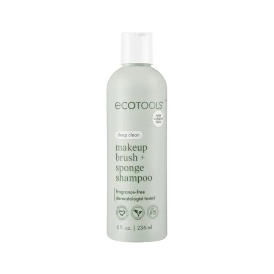 EcoTools Makeup Brush + Sponge Shampoo, Cleanses Makeup and Impurities from Tools, Sponges, and Puffs, Fragrance-Free Cleanser,
