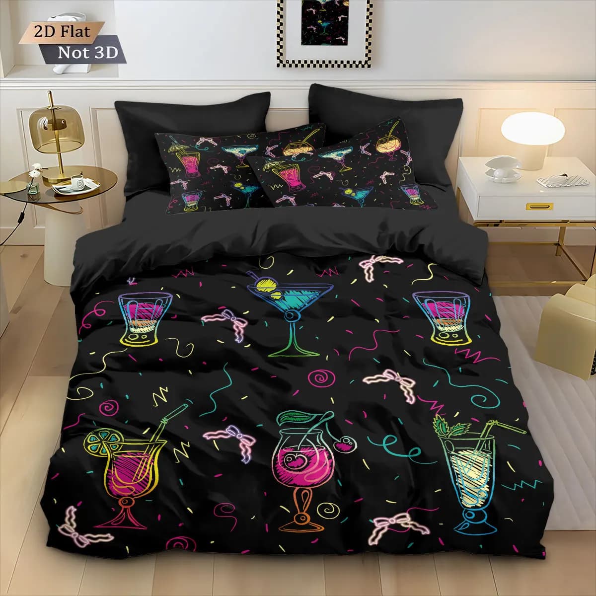Coffee Cup Bows Print Bedding Set Brushed Duvet Cover Set for Home Bedoom Decoration, 1 Duvet Cover and 2pillowcase with Zipper