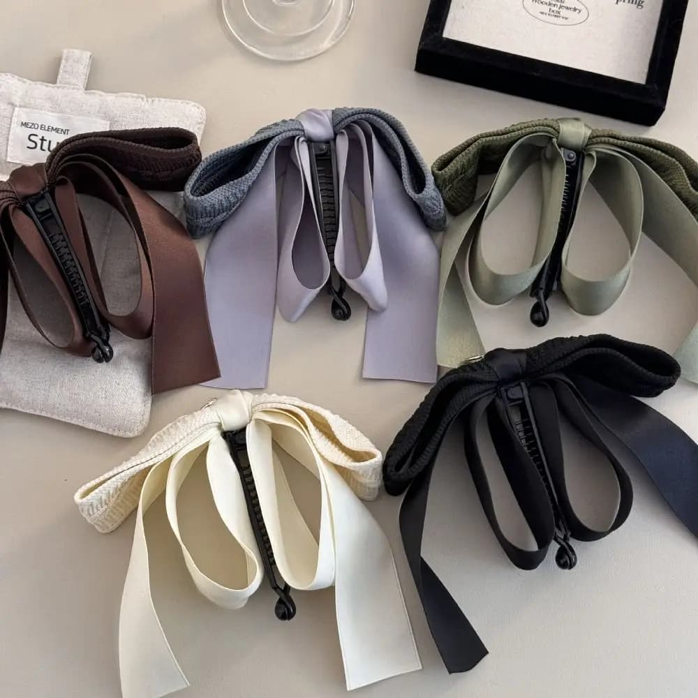 Customized Non-slip Knit Fabric Hair Clip With Bow, Large, Vertical, For High Horsetail, Girl Hair Accessory