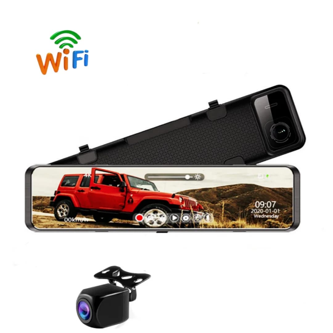 Dash Cam per Auto 2.5K+1080P 12 Pollici 2560*1440P WIFI APP Specchietto Retrovisore 1080P, WDR, Visione Notturna Superiore