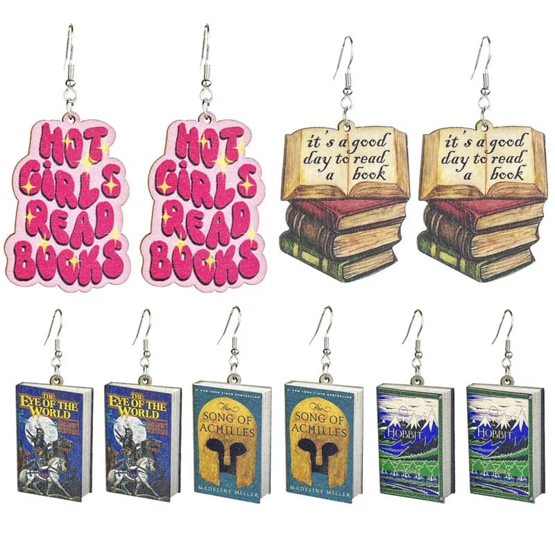 New Retro Reading Day Earrings for Girls Love Reading Books Minimalist Temperament Forest style Wooden Earrings Decoration