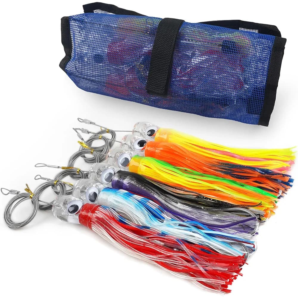 6 pezzi esche da traina in acqua salata gonna di calamari set di esche da pesca in acque profonde in mare alto grande gioco esche da traina attrezzate per tonno Marlin Wahoo