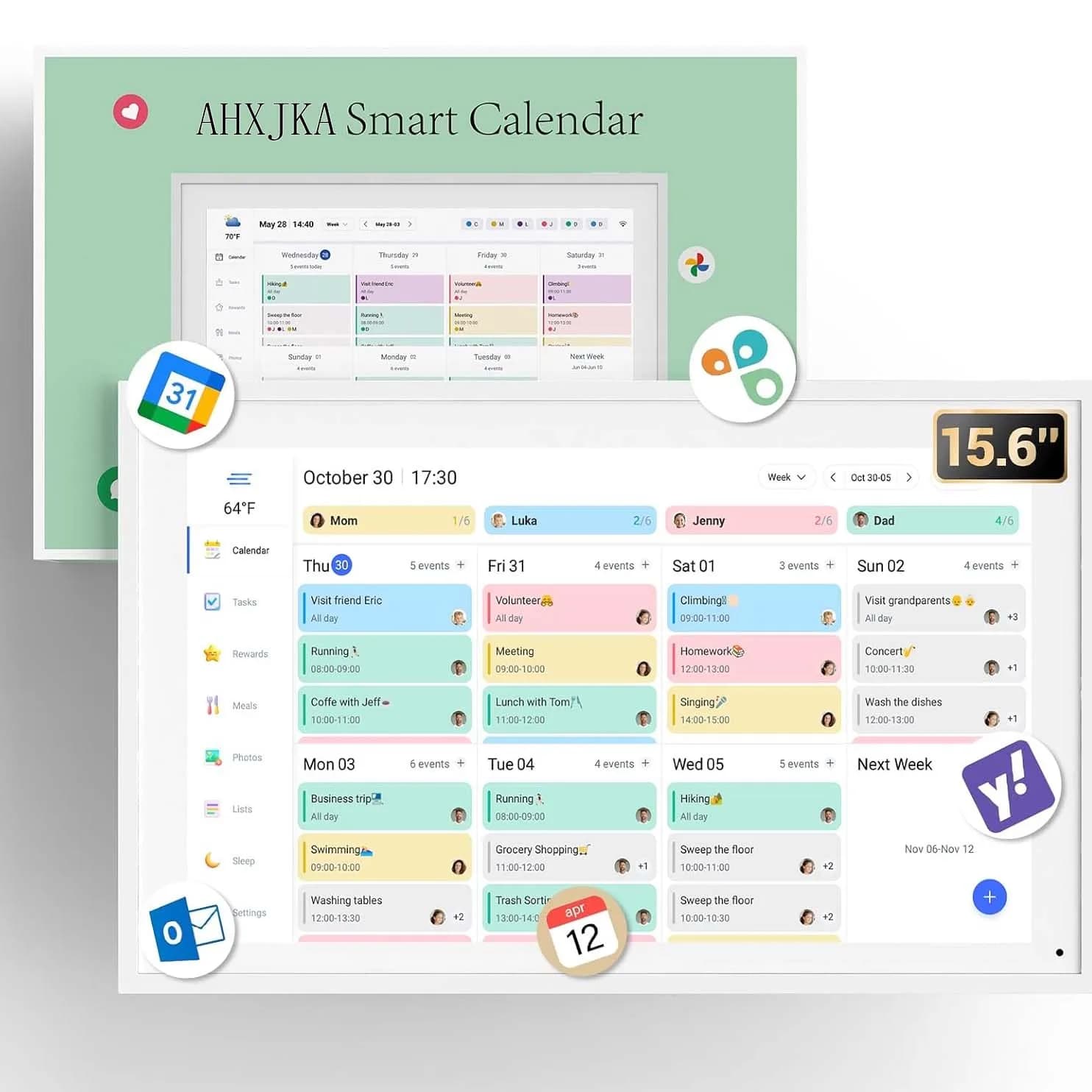 AHXJKA Calendario Digitale Interattivo da Parete 15.6 Pollici 1080P 64G con Touchscreen per Famiglia, Display WiFi con APP