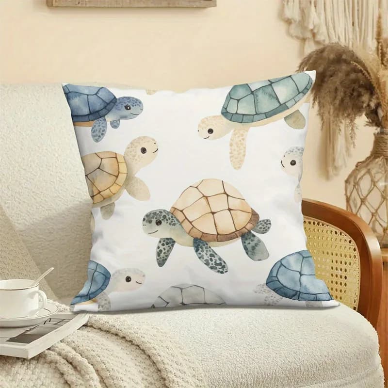 Cute Turtle Print Cushion Cover Pillow Case for Home Decorative Accent Decor Soft Sofa Throw Cushion