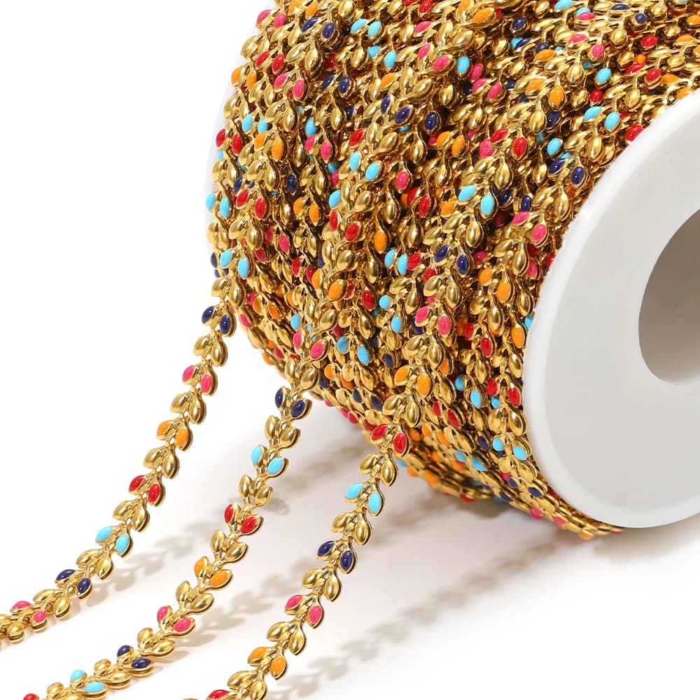 Catene a maglie annodate in acciaio inossidabile da 1 metro, catene a foglia smaltate per creazione gioielli fai da te, bracciali, collane, orecchini, componenti