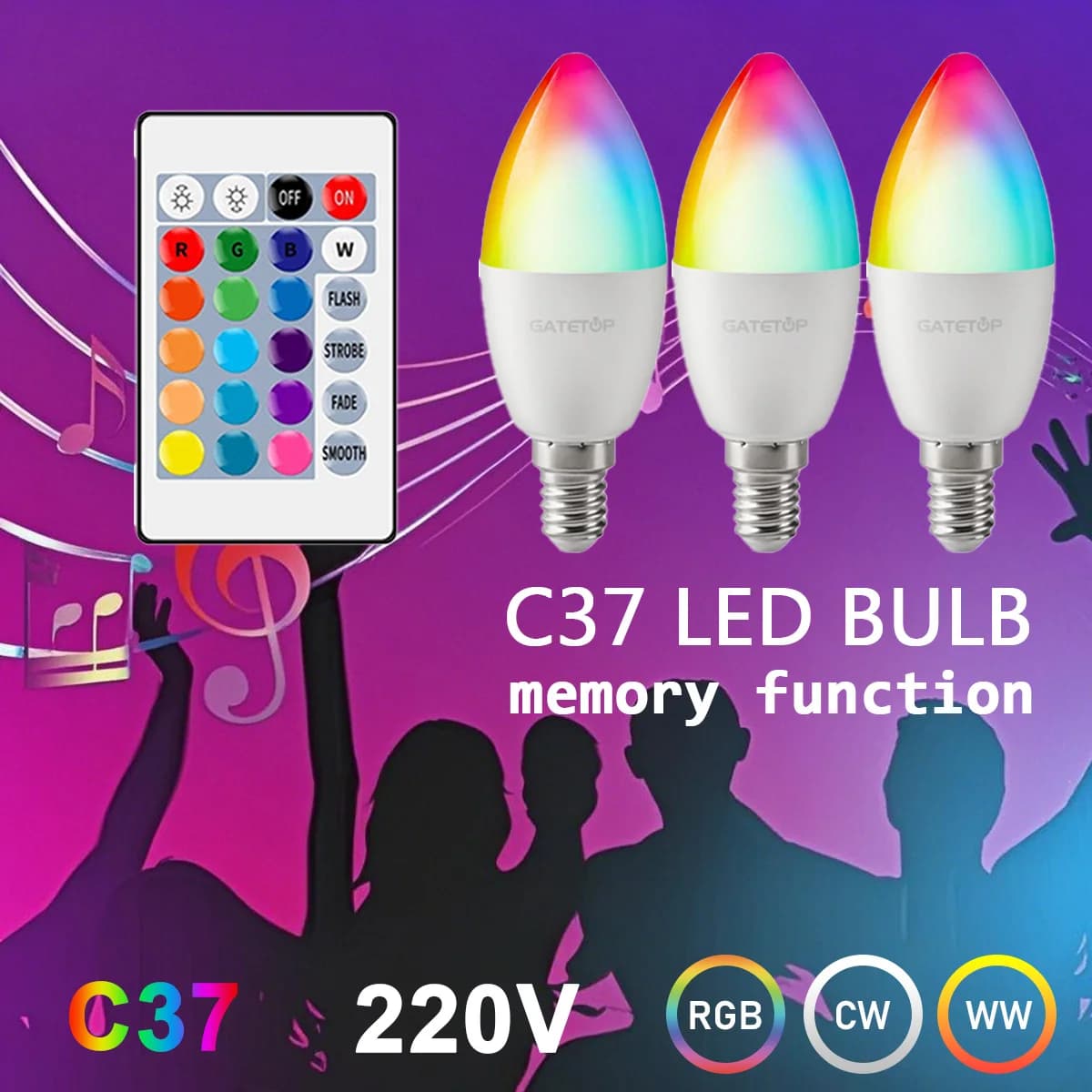 1-10PCS E14 Lampadina LED a candela RGB 24 tasti telecomando dimmerabile 6W AC220V 110V cambiamento colorato per camera da letto soggiorno lampada