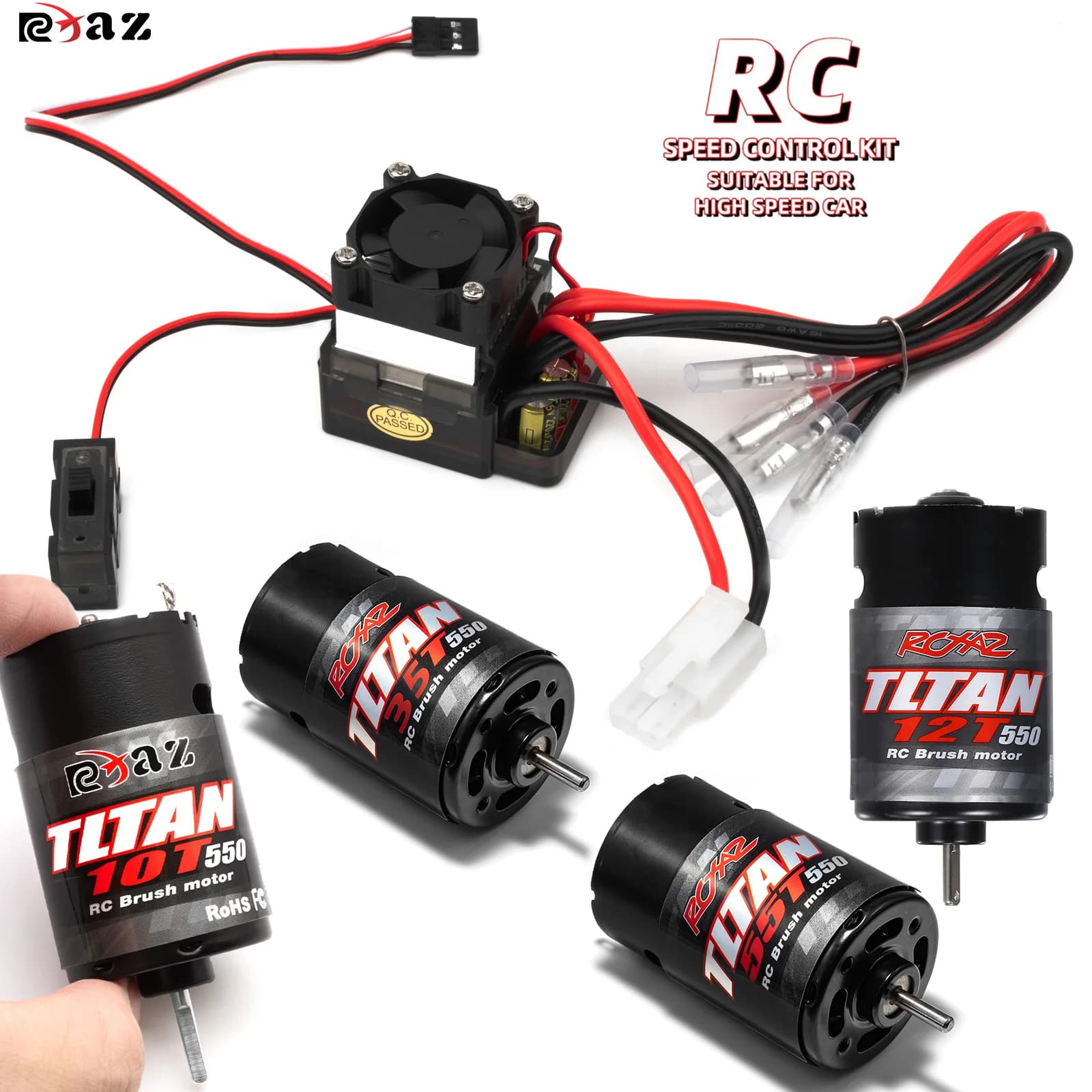 RCXAZ RC 550 Motore Spazzolato 10T-55T 320A ESC Spazzolato Ad Alta Tensione per 1/10 RC Auto Barca Traxxas HPI Axial Breve Camion Crawler