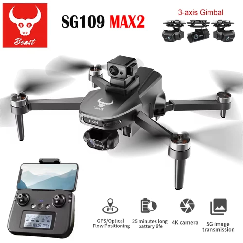SG109 MAX2 Professional drone with FPV 8K camera with 4KM GPS 3-axis cardanic joint without Quadcopter brushes to avoid RC Dron obstacles