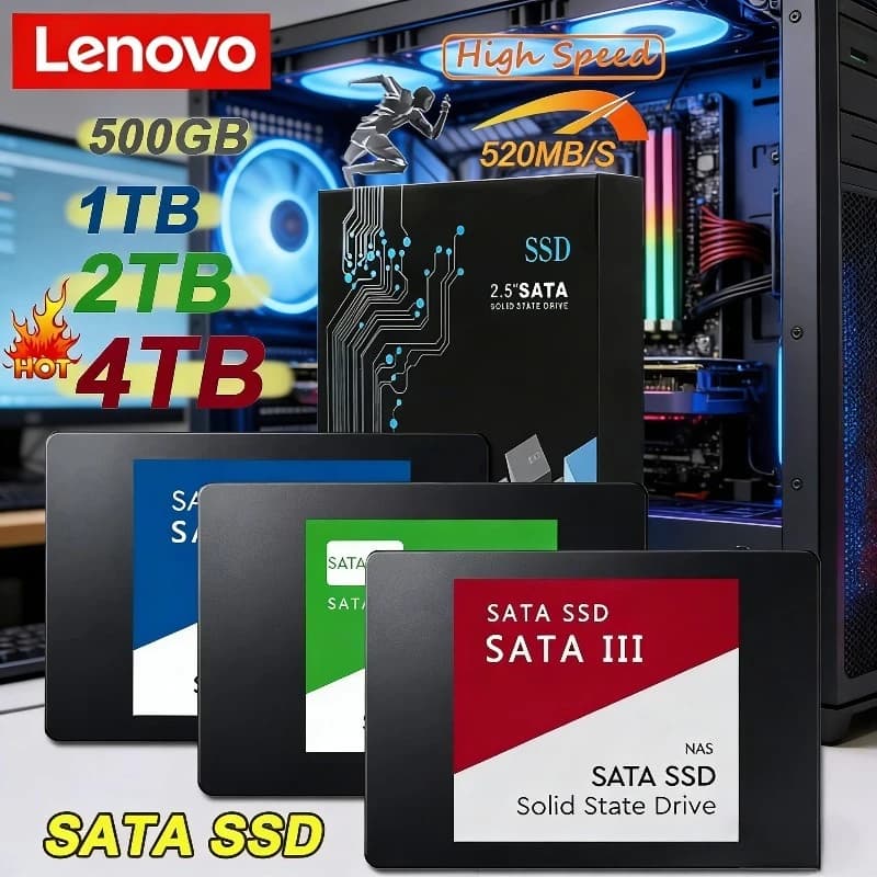 Disco rigido esterno SSD Lenovo da 4 TB per disco rigido interno con interfaccia SATA 3, unità a stato solido portatile ad alta velocità per laptop