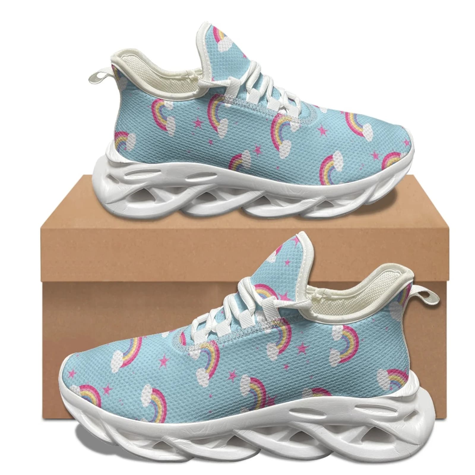 XIXIRIMIDO Blade Running Shoes Women's Lightweight Sneakers Men's Sports Commuter Shoes Comfortable Breathable Rainbow Clouds