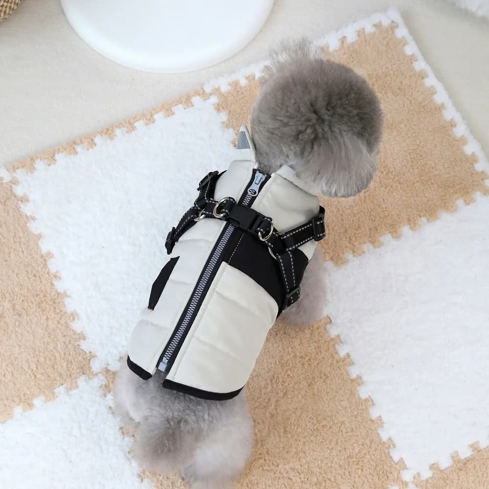 Giacca calda per cani regolabile alla moda Cappotto per cani riflettente impermeabile con cerniera Caldo con imbracatura Gilet invernale imbottito per animali domestici Abbigliamento invernale