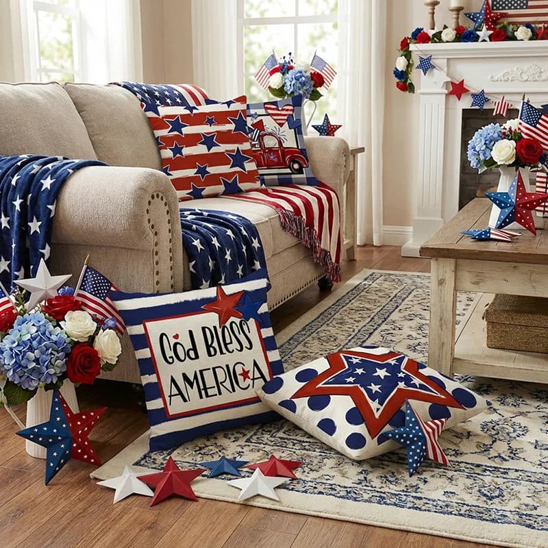 Cushion Cover 250th Anniversary of Independence Day in the United States for Home Sofa Decoration, without Pillow Core
