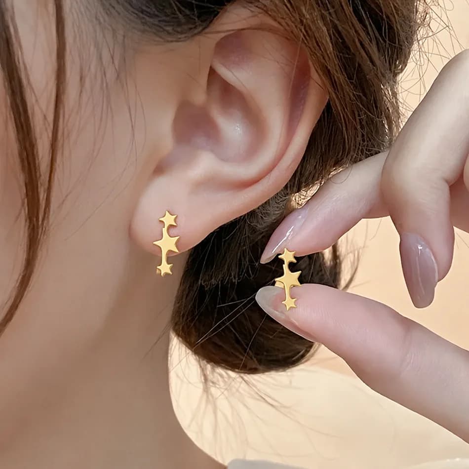 12 Pairs Set Stainless Steel 3 Star Stud Earrings Gold Color Meteor Star Earrings Minimalist Tiny Women Jewelry Cheap Wholesale