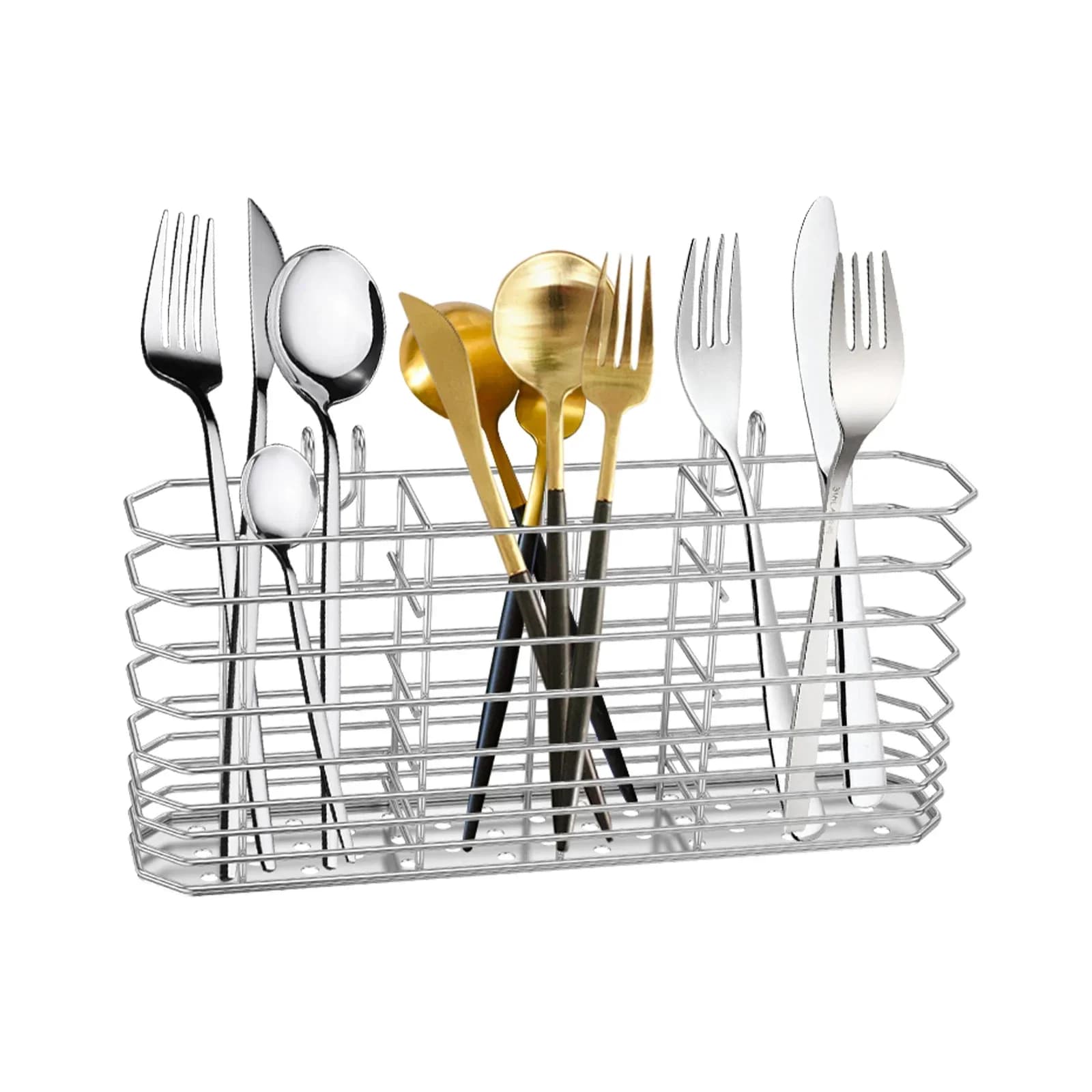 Cestello Sospeso in Acciaio Inossidabile per Posate da Cucina, Antiruggine, Cesto Svuotante a Rete per Asciugatura Rapida di Coltelli, Forchette e Cucchiai