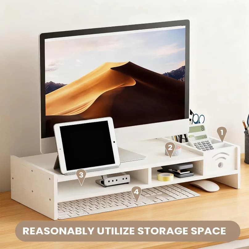 Monitor Stand for Desk 2 Tier Ergonomic Shelf 4.3 Inch Height Monitor Riser Storage Organizer Home Laptop PC TV Work Table Dorm