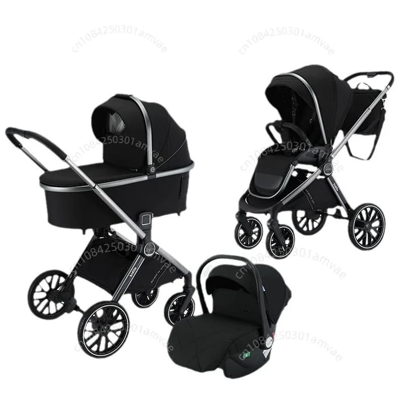 Passeggino 3 in 1 con seggiolino auto Passeggino bidirezionale Leggero, ad alta vista, pieghevole Carrozzina neonato Carrello a quattro ruote