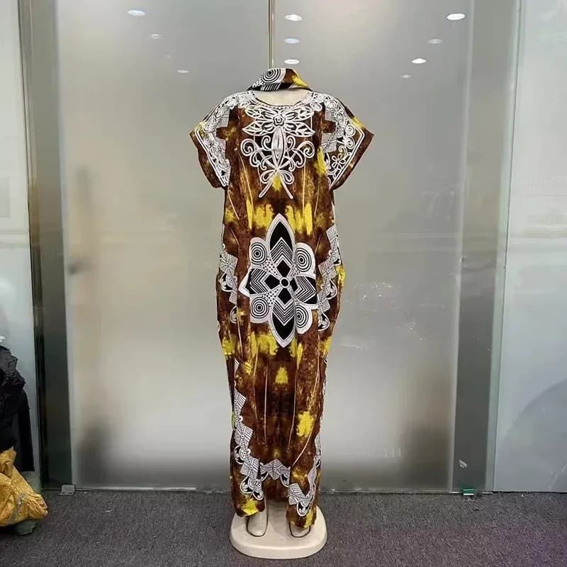 Elegant plus Size Abaya Viscose Kimono Robe Women Floral Print Diamond Wide Off-Shoulder Long Sleeve with Fringe Scarf