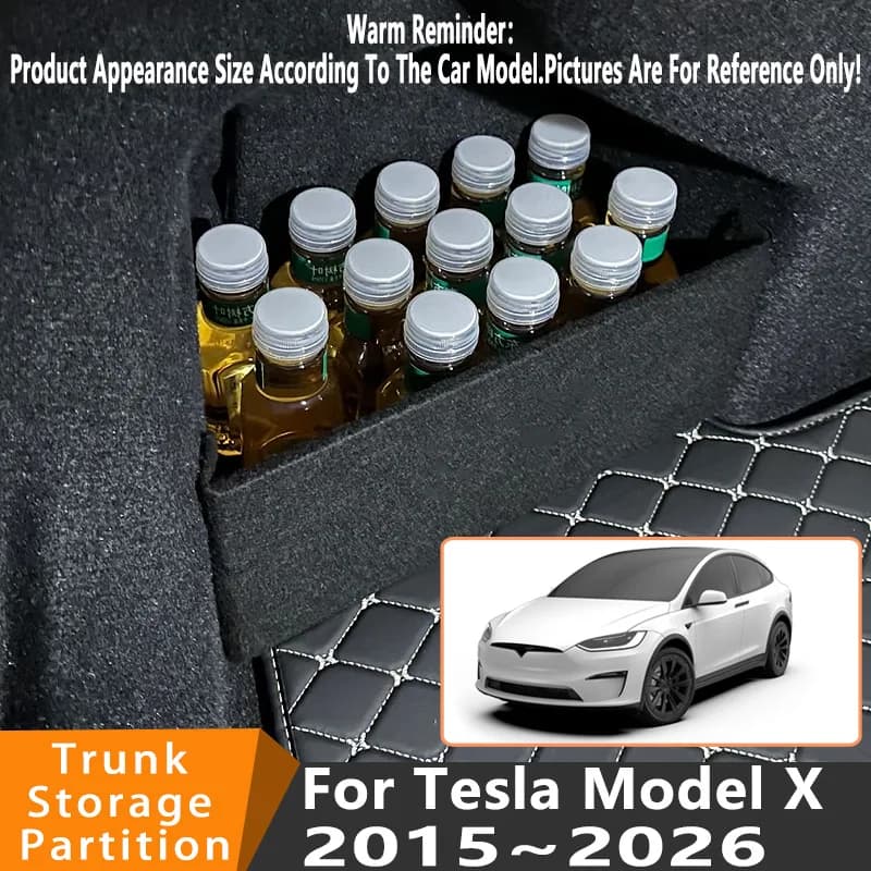 Accessori Auto Per Tesla Modello X 2015 ~ 2026 2025 Organizzatore di Auto Ispessimento Tronco Partición Laterale Tronco Interno Scatola di Immagazzinaggio parti