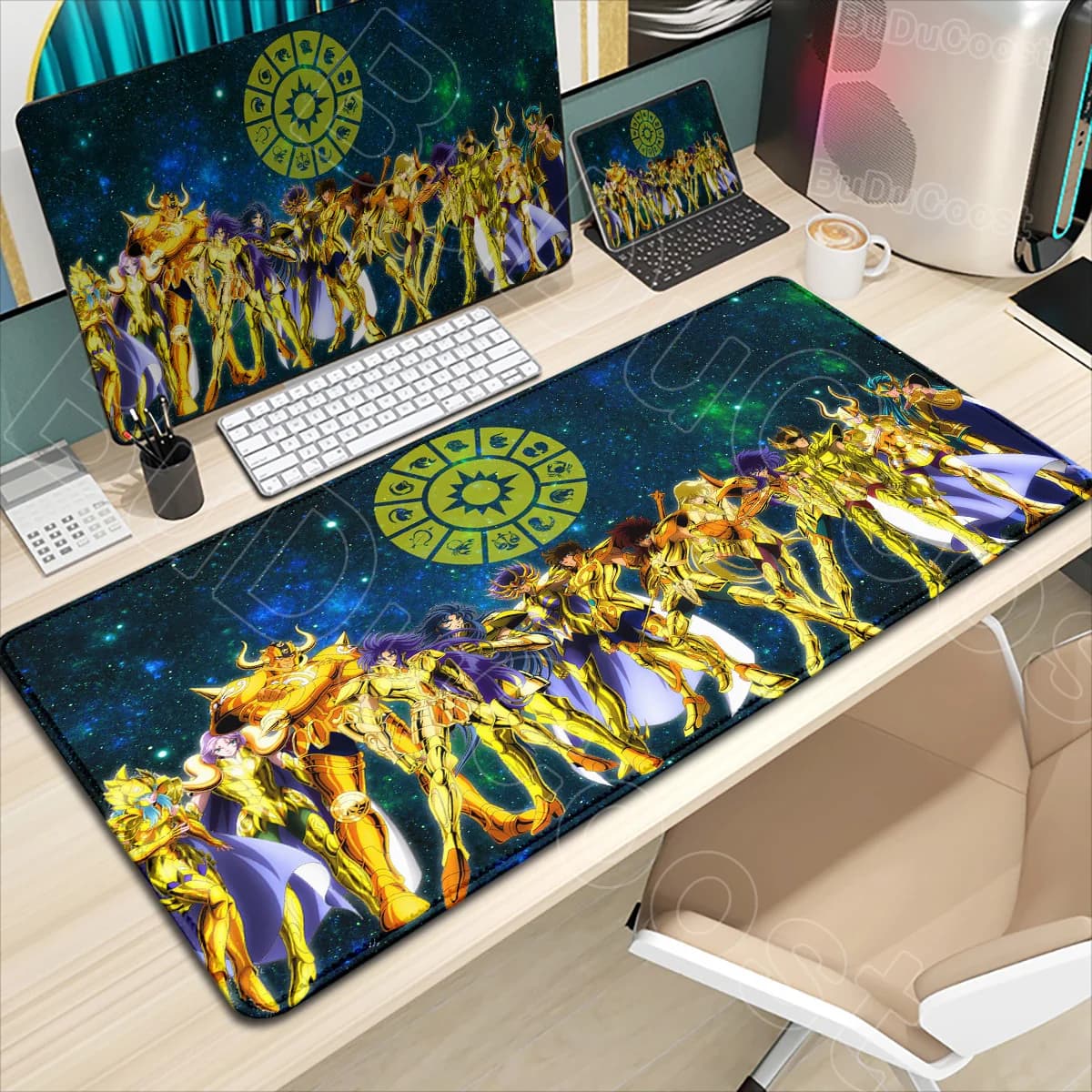 Nuovo WallpaperSaint Seiya Mouse Pad Gamer Protezione da scrivania Gaming Mousepad Accessori per PC Anime Tappetini per mouse Tappetini per tastiera Tappeto Xxl