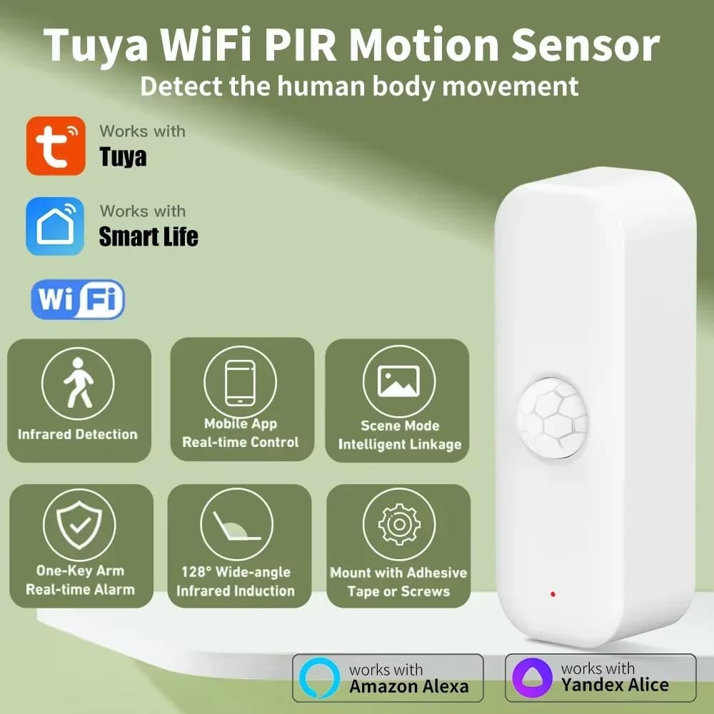 Sensore di movimento PIR WiFi intelligente Tuya, rilevatore di presenza a infrarossi, sistema di allarme per la sicurezza domestica, compatibile con Smart Life e Alexa