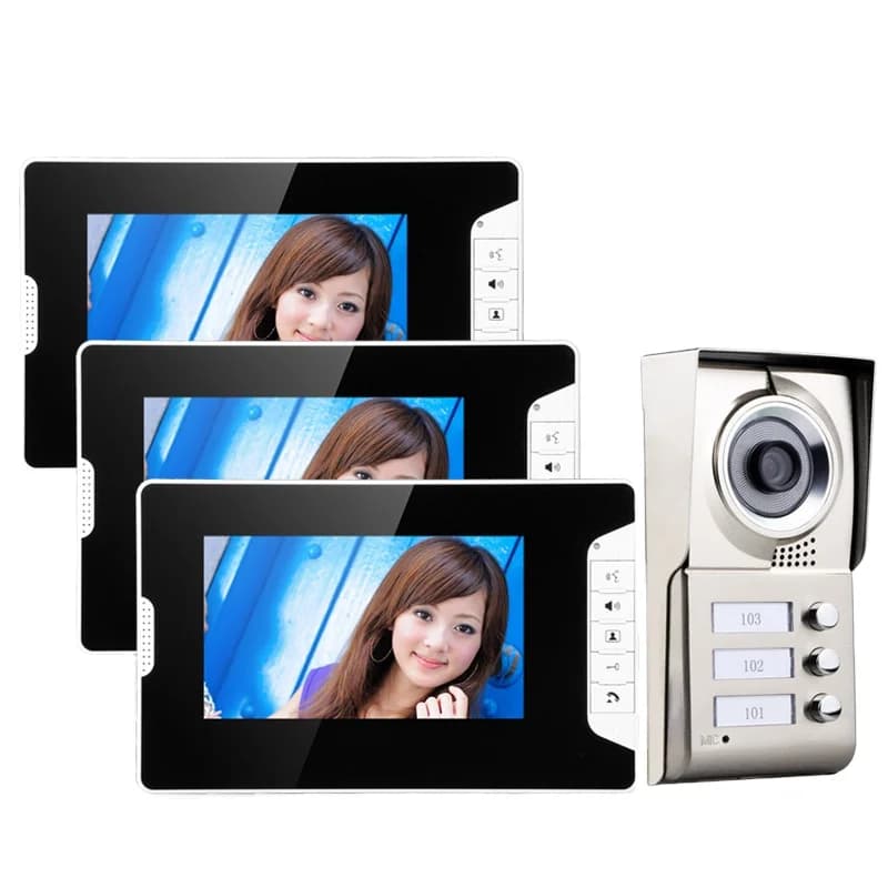 Videocitofono da 7 pollici impermeabile per 3 appartamenti Videocitofono IR-CUT Telecamera HD 1000TVL con 3 pulsanti 3 monitor per la sicurezza domestica