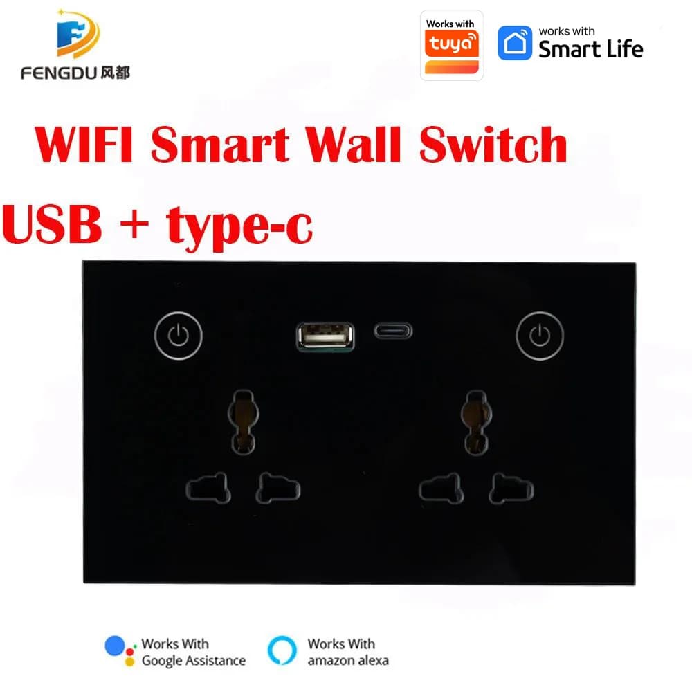 Smart Home WiFi App Tuya Alexa Google Home Voce Tipo C USB Doppia presa a muro USB Tipo C Presa intelligente universale