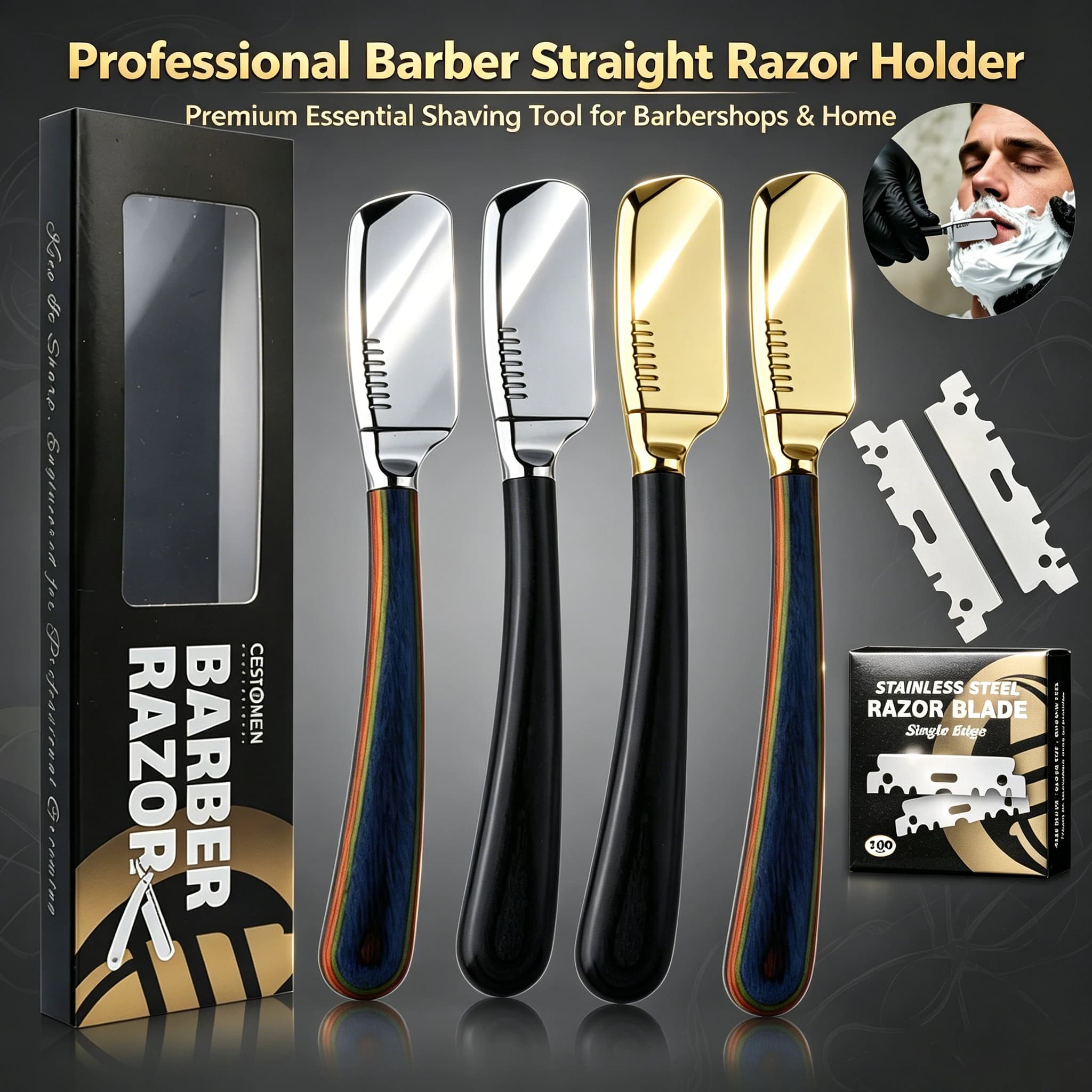 New Professional Free Hand Razor with Wood Handle, Stainless Steel Manual Tool for Pel Removal, for Man, Bearing for Barba