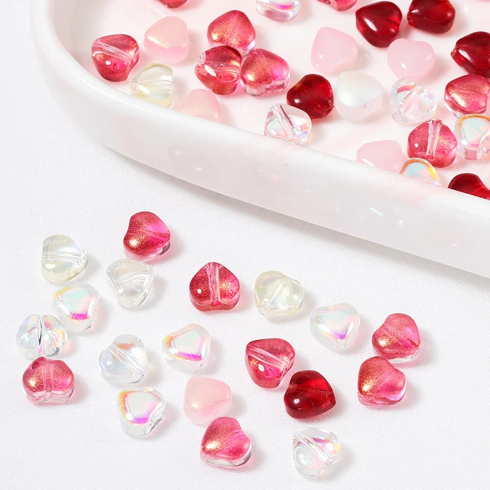 20 pz Perline a Cuore in Vetro Colorato Aurora AB, Perline Distanziatrici per Creazione Gioielli Fai da Te, Collane, Bracciali, Ciondoli e Accessori