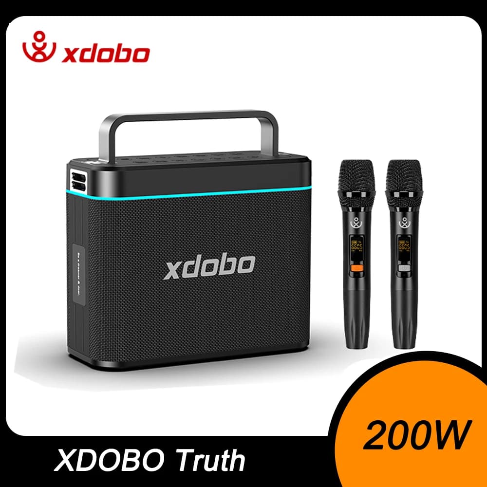 XDOBO Truth Altoparlante super potente da 200 W impermeabile con supporto subwoofer a 2 microfoni Altoparlante esterno stereo per karaoke wireless TWS